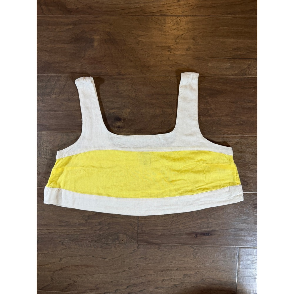 Haute Hippie Style Yellow Cream Linen Blend Colorblock Crop Tank Top Womens M